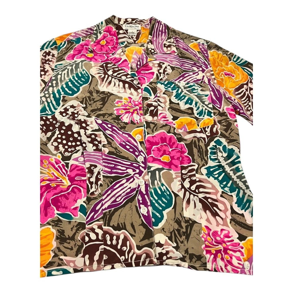 Christian Dior Floral Silk Button-Up Shirt‎ Women's Size 4 - Picture 4 of 15